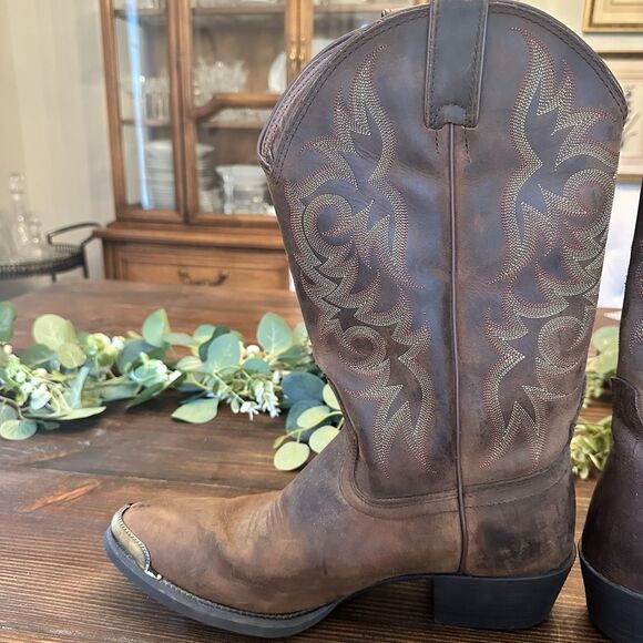 Justin Stampede Cowboy Boots Style 2551 Embroidered Brown Leather 10 EE w/ Tips main image 9